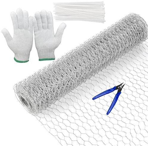 Malla Conejera Alambre Hexagonal Galvanizada 40cm x 6m Mallas para Gallinero para Bricolaje y decoración del hogar, con Mini Alicates de Corte y 1 Par de Guantes