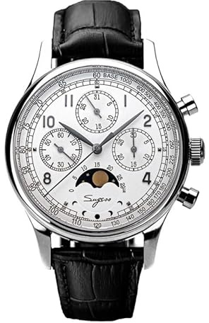 Seestern Sugess S389 Mondphase Chronograph mechanisch Stahl Weiß Schwarz Leder Herrenuhr