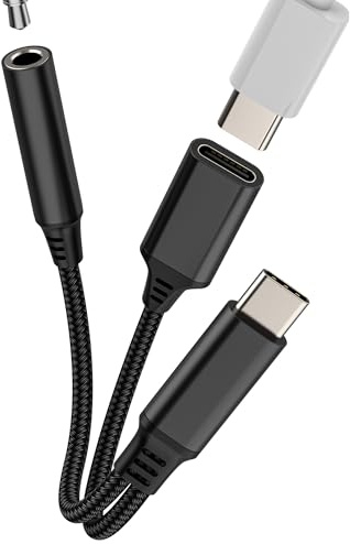 Adaptador USB C a Jack Auriculares 3.5mm(2 en 1)Tipo C Cargador Cable para iPhone 16 15 Pro Compatible Con Samsung Galaxy S25 S24 para iPad para Apple AUXiliar Audio Headphone Conector Android Dongle