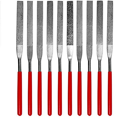 Scalpelli, set di 10 lime ad ago diamantate M-INI, lime ad ago piatte, utensili manuali per la riparazione di metallo, ceramica, vetro, pietre preziose, acciaio temprato,(Rosso-Taglia unica)