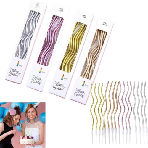LiJuanWang Bougies Anniversaire,24 Pièces Bougies d'anniversaire Torsadées Bougies de Gâteau en Spirale avec Supports,Bougies Deco de Gâteau pour Fête d'anniversaire et Mariage
