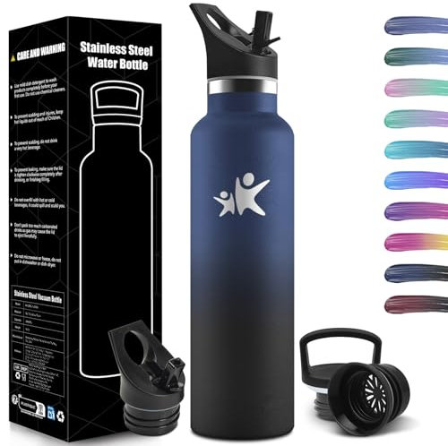 Trinkflasche 1L, BPA-Frei, Wasserflasche Edelstahl, Thermosflasche, Auslaufsichere Isolierflasche Doppelwandig, Wasserflasche, Thermoskanne, mit Strohhalm, Trinkflasche Kohlensäure Geeignet