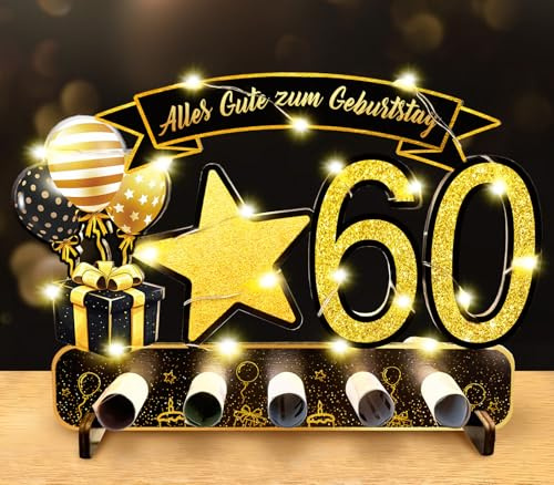 Luckeey Geldgeschenke Geburtstag 60, Geschenke 60 Geburtstag Mann mit LED | Geldgeschenke Verpackung Holz, Schwarzes Gold Tischdeko Geburtstag für Mann Frau