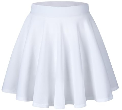 TRIWORKS Plus Size White Mini Skater Skirt with Shorts Women's Basic A-Line Tennis Skirts Casual Stretchy High Waist Flared Pleated Skirt XL