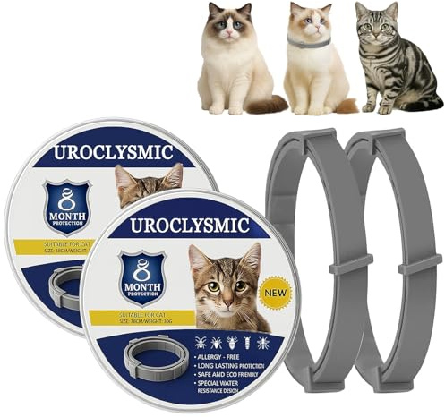 UroClysmic Confezione da 2 collari per gatti per la prevenzione delle infezioni, impermeabile regolabile con oli essenziali naturali, protezione per gatti oltre 7 settimane, sicuro e confortevole