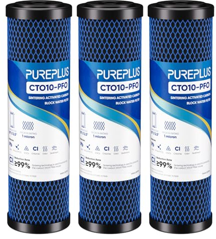 1 Micron 2.5 x 10 Whole House CTO Carbon Water Filter Cartridge Replacement for Under Sink Water Filter System, Dupont WFPFC8002, WFPFC9001, FXWTC, SCWH-5, WHEF-WHWC, WHCF-WHWC, AMZN-SCWH-5, 3Pack