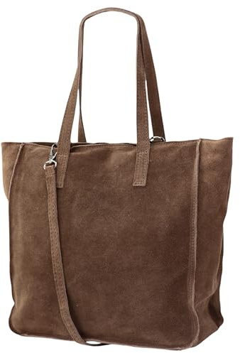 Damen Henkeltasche aus echtem Wildleder – Mittelgroßer Shopper Schulterriemen – Handtasche Schultertasche mit Reißverschluss & Innenfach 37x13x29 cm Cristina G566