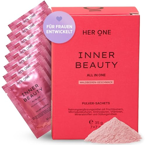 HER ONE INNER BEAUTY All in One MINIS | Vitamin Komplex hochdosiert als Multivitaminpulver | Multivitamine & Mineralstoffe für Frauen | Multivitaminpräparate & Mineralien | Beauty Drink | 7x7g Sachets