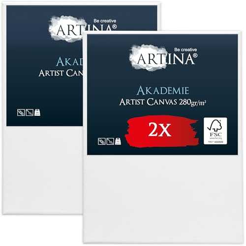 Artina 2er FSC® Set bespannte Keilrahmen Leinwände für Acrylfarben | 70x90cm Canvas Leinwand Rahmen aus 100% Baumwolle zum Malen für Acryl Bemalen Künstlerbedarf Akademie