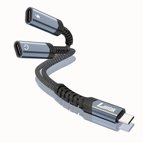Luntak USB C Splitter, Dual USB C Headphone and Charger Adapter Audio Dongle Cable with PD 60W Fast Charging for iPhone 16/15 Series, iPad, Galaxy and More