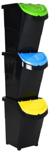 Genérico Cubos de Basura apilables con Tapa 3 uds PP Negro 120 L,Casa y jardín,Productos del hogar,Contenedores de residuos,Cubos de la Basura y papeleras,Negro,6.3 KG,364071