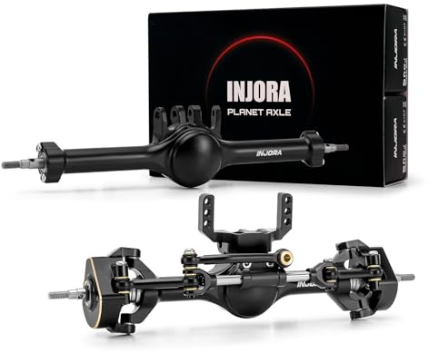 INJORA +7mm Planet Front and Rear Axles with Scale Hydraulic Steering & Double Joint Shafts for 1/18 TRX4M Upgrade(Black)