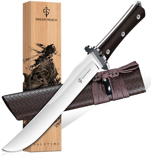 Dream Reach Outdoor Messer Survival, Feststehende Klinge Holzgriff | Flechtmuster Scheide, Echt Scharf, Ergonomisch Holzgriff, Bushcraft Camping, Sammlung Geschenk für Männer
