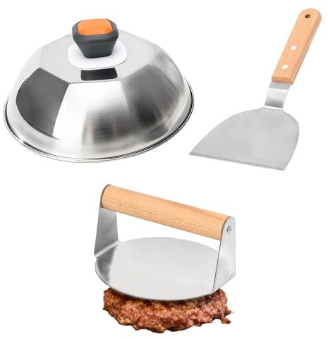 Smash Burger Kit – Presse à Hamburger, dôme de Fusion, spatule pour Grill, Hamburger à Dessus Plat, Cuisson du Bacon, Steak