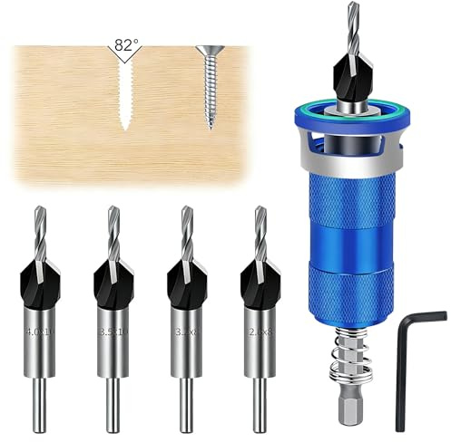 Mejora de ajuste automático, 6 piezas, avellanador cónico, taladros precisos, con vástago hexagonal de 1/4, avellanador de madera con tope de profundidad