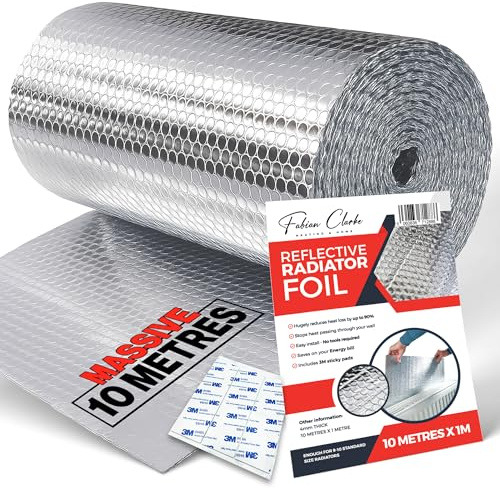 Radiator Foil Reflector Roll 10 Metre x 1M - Heat Reflective Insulation Roll Foil Sheet Backing - Thermal Bubble Wrap Energy Saving Radiator Heat Reflector Foil Insulation for Behind Radiators
