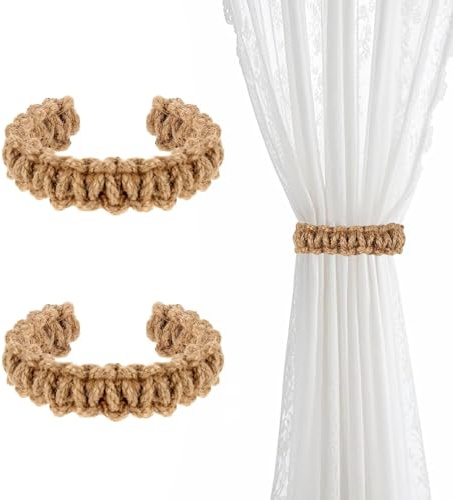 2 Unidades Sujetadores para Cortinas Tejidos Artesanales, Estilo Bohemio Que Combina Elegancia y Acento Rústico – Elementos Decorativos Únicos para el Hogar, el Despacho y La Habitación, Elaborados.