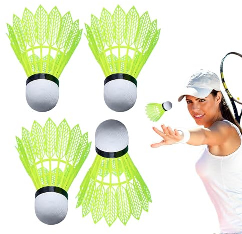 Badmintonball – 4 Stück, starkes Material, beleuchteter Federball, Badminton-Federbälle mit Stabilität, Haltbarkeit, winddichter Trainingsball für Kinder und Erwachsene, Übungen, Hof, Garten, Park