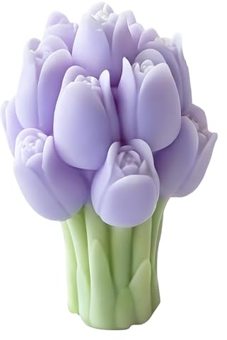 Cereria Di Giorgio - Candela a forma di mazzolino di tulipani - Colore Viola polvere - Lavorazione artigianale - Spring Collection - Con sacchetto regalo - Made in Italy