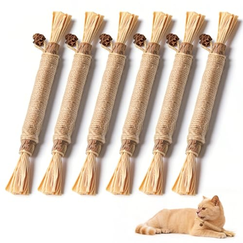 Aidiyapet 6 Stück Matatabi Stick Katze, Katzenminze Sticks, Katzenminze Spielzeug Zahnpflege & Gegen Mundgeruch Natürlich Sicher