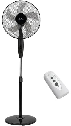 JATA JVVP3245 - Ventilador de Pie Silencioso 50W con Mando a Distancia, 5 Aspas 43 cm, 3 Velocidades, Oscilante, Altura Regulable, para Habitaciones hasta 30 m²
