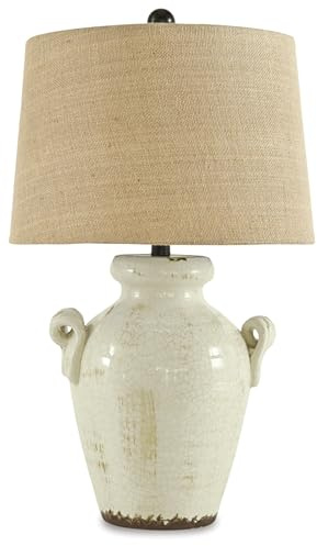 Signature Design by Ashley Emelda Farmhouse 27 Ceramic Table Lamp, Cream Glaze Crackle Finish