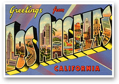 GREETINGS FROM LOS ANGELES, CA vintage reprint postcard set of 20 identical postcards. Large letter Los Angeles, California city name post card pack (ca. 1930's-1940's). Made in USA.