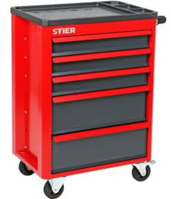 STIER Werkstattwagen Basic+, Montagewagen mit Kunststoffabdeckung, unbestückt - leer, Werkzeugwagen, Max. Belastung 185 kg