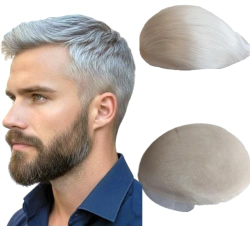 NLW Human Hair Men's Toupee with HD Soft fine Swiss lace Men mens grey Durable Real Hair System for man toupee hair prosthesis mens patch units implant Straight hair pieces large size 10x8 base #Gray