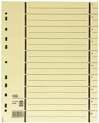 ELBA 400004671 Trennblätter aus Recycling-Kraftkarton für DIN A4 500er Pack mit Perforation mit Linienaufdruck chamois Trennlaschen Trennblätter Ordner Register Kalender Blauer Engel