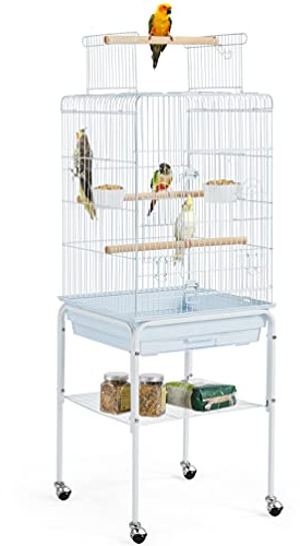 Yaheetech Fågelbur fågelhus fågelbur undulater bur 46,5 x 46,5 x 136 cm kanariebur exotbur papegojbur nymfparakibur vit