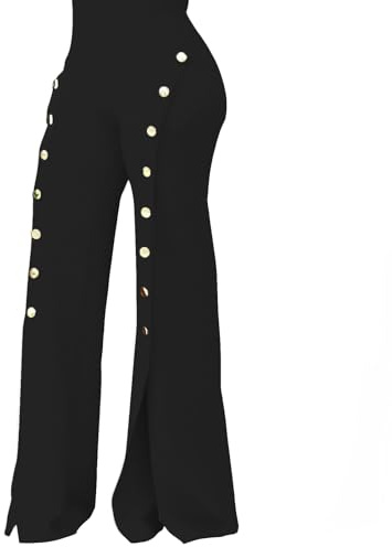 PINSV Women's Stretchy Bootcut Pull On Dress Pants Business Casual Work Pants Black L