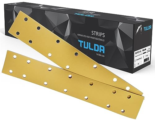 Tulda Sanding Paper Sheets Strips P80 70x420 14 Holes - Sandpaper Grits Hook & Loop Pads Rectangular Electric Sander - Long Lasting Efficient All Surfaces (Box of 50 PCS)