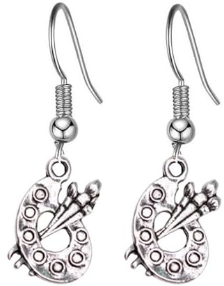 Artist Paint Palette Silver Earrings - Handmade Small Drop Earrings