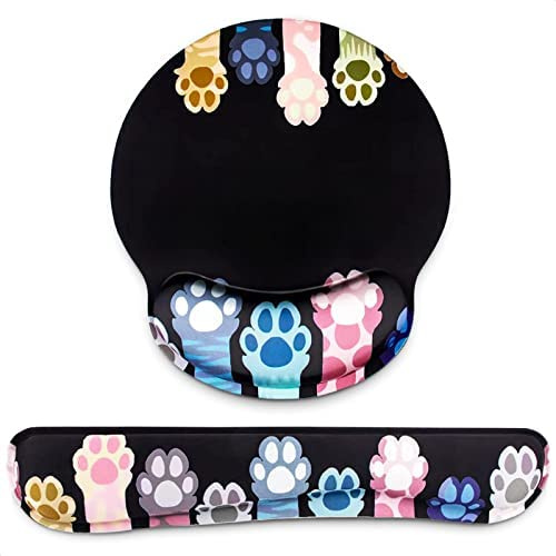 Cat Paw Mouse Mat Wrist Support Ergonomic Pain Relief Keyboard Wrist Rest | Memory Foam Mouse Pad Set for PC Laptop Home Gaming Office