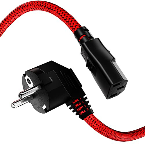 Netzkabel 3 Polig, RIKSOIN Kaltgerätekabel 5m Nylon-Geflecht Universale Stromkabel (CEE 7/7 auf IEC60320 C13) mit VDE für Monitore, PC, Drucker, PS3/PS4 PRO, Scanner, TV, Bildschirm, Beamer etc