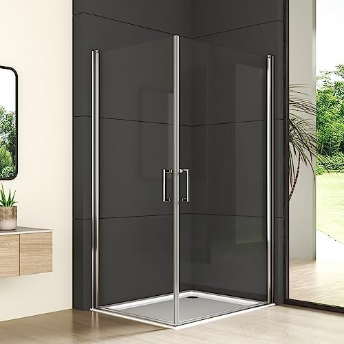 Eckeinstieg Schwingtür Duschkabine 75x90x195 cm, Dusche Drehtür Duschabtrennung mit Doppelschwingtüren, Glastür 5mm ESG NANO Sicherheitsglas, Pendeltür Duschtür Höhe 195cm