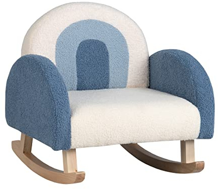 COSTWAY Silla Mecedora Infantil,Moderno,con Patas de Madera de Álamo para Niños de 3 a 5 Años,Diseño Antivuelco,Sofá Individual Tapizado para Guardería,Sala de Juegos (Azul),50.5x49x50.5cm