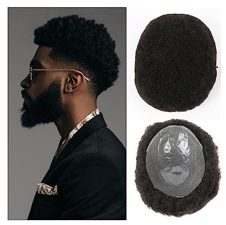 Toupet für Männer Afro Toupee for Men Full Thin Skin PU Base Hair Pieces Human Hair Wigs 8x10 Inches Male Hair Prosthesis 6mm Kinky Curly Hair System Replacement Perücke für Männer (Size : 6 inches-1