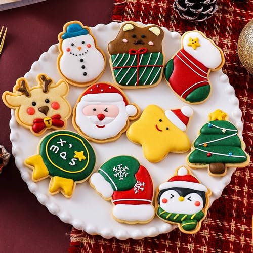 Weihnachts-Ausstechformen und Stempel, 10 Stück, 3D-pressbare Weihnachtsstempel, Gebäck- und Keksausstecher – Weihnachtsbaum, Schneemann, Weihnachtsmann, Pinguin, Elch, Geschenkbox,