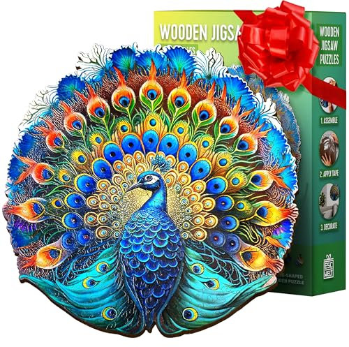 ESC WELT Holzpuzzle Pfau 200 Teile - Anspruchsvolles Denkspiel für Kinder & Erwachsene - Umweltfreundliches & Unterhaltsames Lernspielzeug - Herausforderndes Spiel - Denkspiel aus Holz
