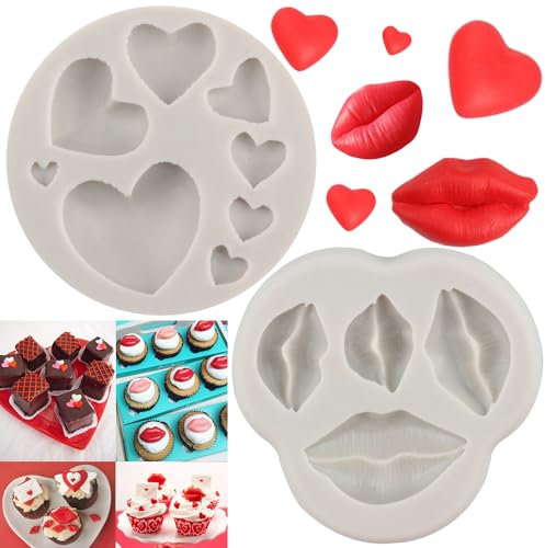 MYPRACS Lot De 2 Moules À Fondant En Forme De Cœur En Silicone Pour La Saint-Valentin Décoration De Gâteau De Mariage Cupcakes Bonbons Chocolat Pâte À Gomme Pâte Polymère