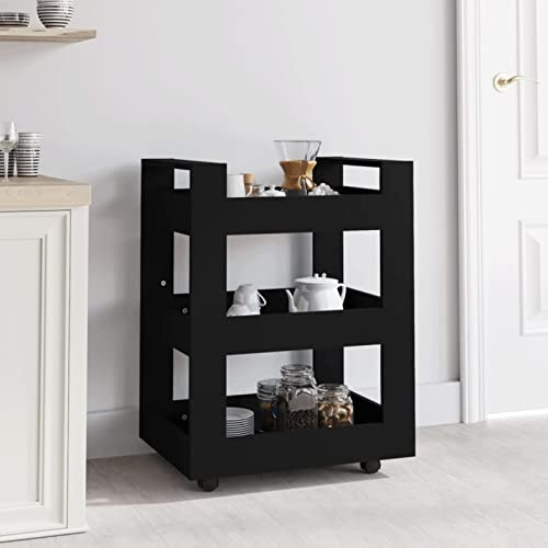 Homgoday Carrello da Cucina Nero 60x45x80 cm in Legno Multistrato, Mobili per Casa Interno Esterno Soggiorno Camera da Letto z