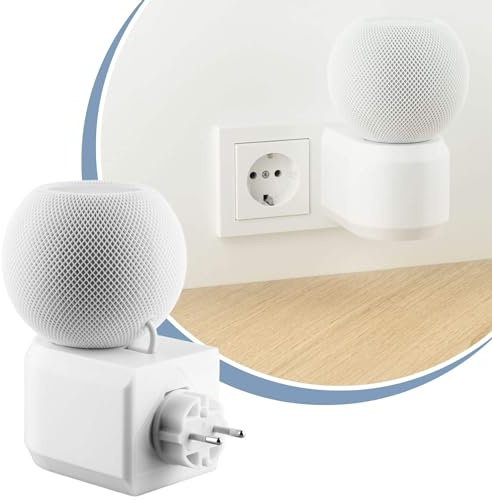 Cleverstation Halterung Steckdose für Apple HomePod mini - Lautsprecher Wandhalterung mit Kabelführung Halter ohne Bohren -HomePod mini Wandhalter & Lautsprecher Ständer - Weiß