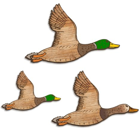 Kas Home 3Pcs Duck Hunting Wall Decor Wooden Flying Ducks Decor Rustic Farmhouse Wall Art Signs for Nursery Bedroom Classroom Playroom Living Room Hanging Decorations (Set of 3, Green-Duck)