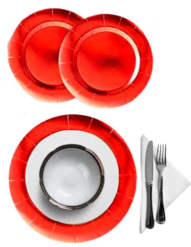 Fatigati Piatti di Carta Segnaposto - 2pz - Sottopiatti Rotondi Grandi - Dimensione 33cm - Ideali Come Centrotavola/Per Feste/Compleanno/Natale/Capodanno (Rosso)