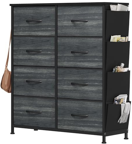YITAHOME Chest of Drawer with 8 Drawers for Bedroom Fabric Dresser Storage Drawers With Handles Metal Frame for Living Room, Hallway,Black wood grain