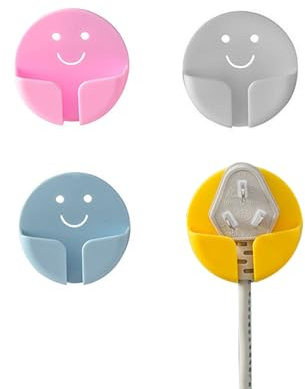 YCSSSD Power Plug Organizers Kitchen Plug Holder Self-Adhesive Power Socket Hooks Wall Plug Wire Clips Power Cable Storage Bathroom Hooks.4 Pack