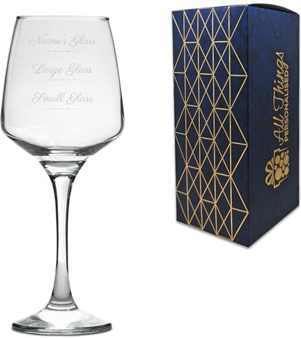 Personalised Engraved Tallo Wine Glass with Name's Glass Script Measurements Design, Customise with Any Name for Any Occasion, Laser Engraved, Gift Box Included, Novelty Birthday Retirement Gift