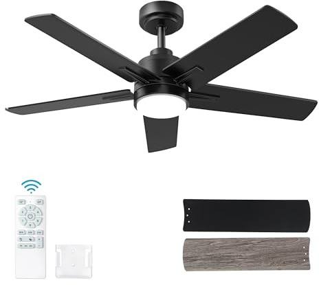 EasyNice 42 Inch Black Ceiling Fan with Light and Remote Control,Dimmable 3 Color Temperatures LED Ceiling Fan,6 Speeds Reversible DC Motor,5 Blades Modern Ceiling Fans for Indoor or Covered Outdoor